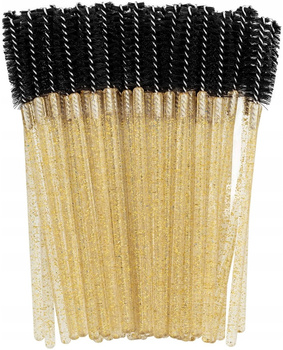 SZCZOTECZKA do rzęs brokat złoto-czarna 50szt