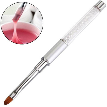 Pędzelek do żelu OKRĄGŁY z kryształkami biały nr 8