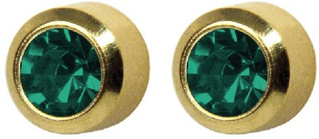 STUDEX kolczyk złoty CYRKONIA SZMARAGDOWA